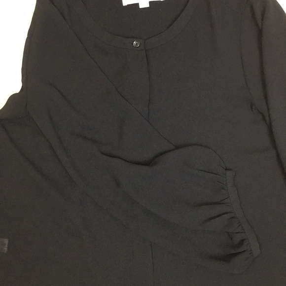 Ann Taylor Loft Blk semi Sheer blouson sleeve top - Picture 7 of 8
